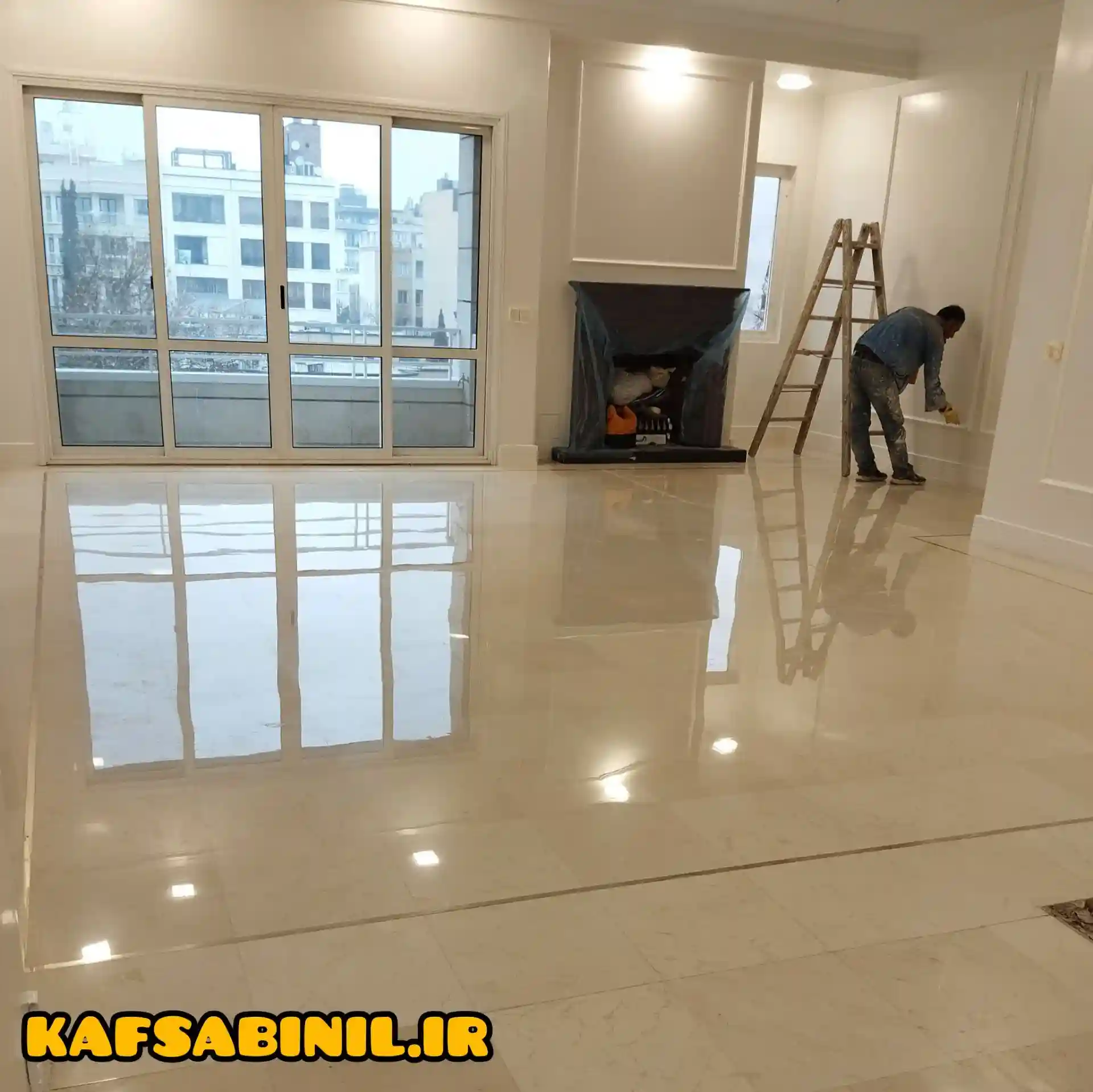 کفسابی سنگ کف ساختمان در آمل با دستگاه پیشرفته